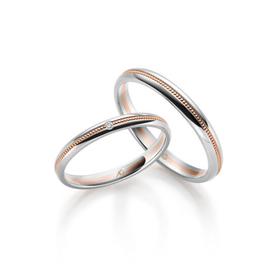 Eheringe mit Perlfuge Rose Weissgold