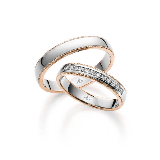 Zweifarbige Millgriff Eheringe Rotgold Weissgold